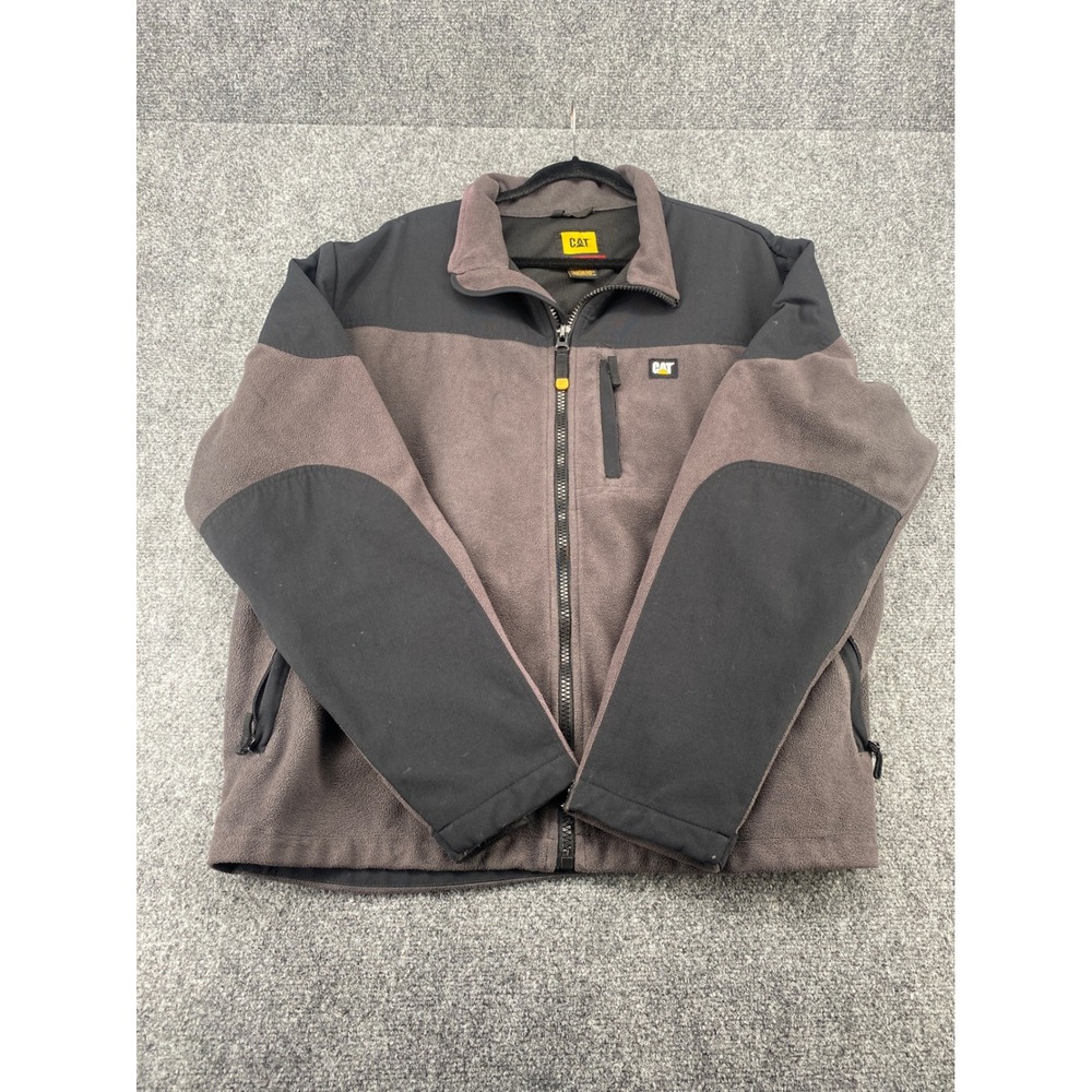 CAT Caterpillar Fleece Jacket Mens XXL Gray Black Full Zip Workwear Heavy Coat